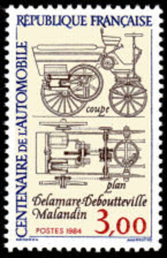 Centenaire de l'automobile fran�aise, Delamare-Deboutteville et Malandin, en 1884. Timbre-poste �mis en 1984.