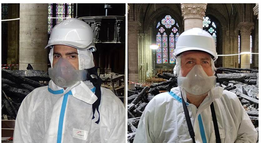 Damien Deldicque et Jean-No�l Rouzaud se sont rendus sur place pour effectuer des pr�l�vements de charbons de bois de Notre-Dame